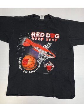 Vintage 1995 Red Dog Beer Hoop Gear T-Shirt Men L Made in USA Basketball Black